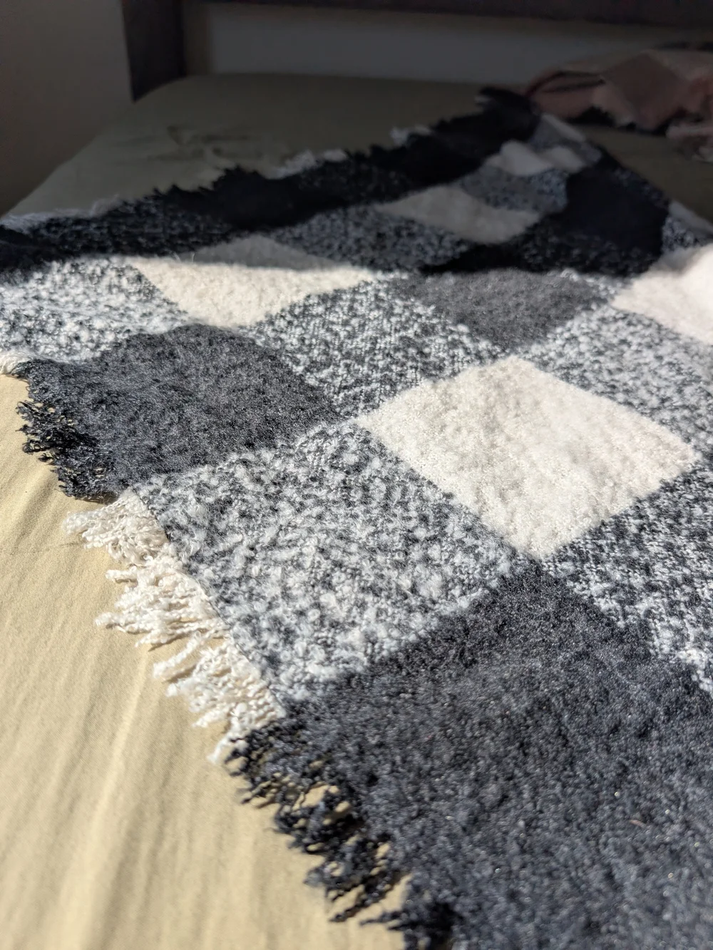 Cozy Black & White Checkered Triangle Sweater Scarf